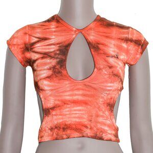 Oh Mighty Orange Tie Dye Cropped Cut Out Eyelet Baby Tee Top Small Festival Wear
